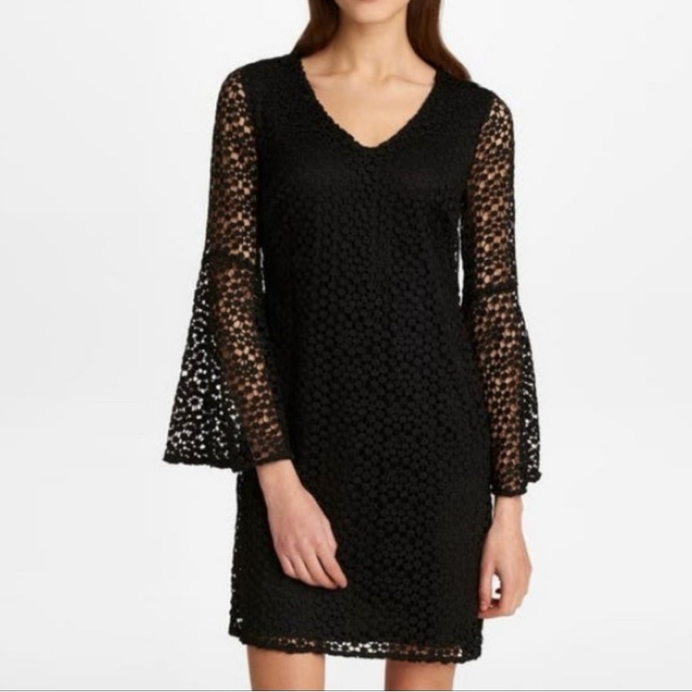 Karl Lagerfeld Paris NWT black lace dress with bell sleeves. Size 8.